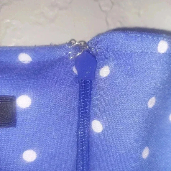 Talbots Blue White Polka Dot Sleeveless Dress Back Zip Love Lucy Size Medium - Picture 5 of 7
